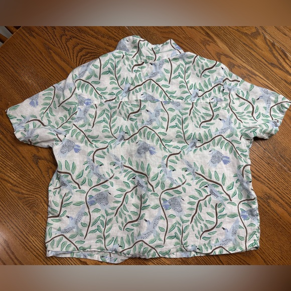 Cynthia Rowley 100% Linen Bird Print Button Front Blouse XL - Picture 7 of 7